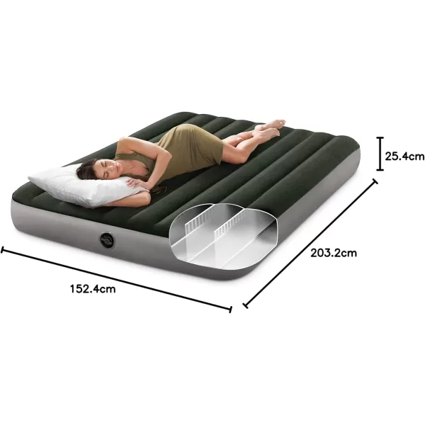 INTEX 64779E DuraBeam Standard Prestige Air Mattress FiberTech  Queen Size  HandHeld Battery Pump  10in Bed Height  600lb Weight CapacityQueen
