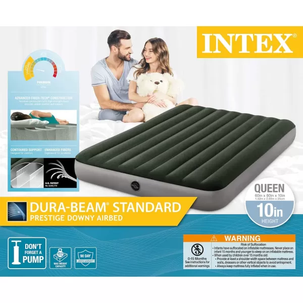 INTEX 64779E DuraBeam Standard Prestige Air Mattress FiberTech  Queen Size  HandHeld Battery Pump  10in Bed Height  600lb Weight CapacityQueen US Standard