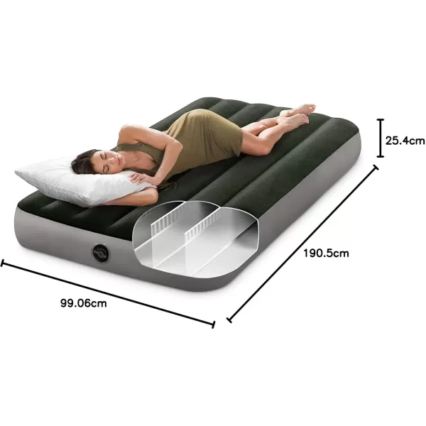 INTEX 64779E DuraBeam Standard Prestige Air Mattress FiberTech  Queen Size  HandHeld Battery Pump  10in Bed Height  600lb Weight CapacityTwin
