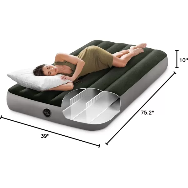 INTEX 64779E DuraBeam Standard Prestige Air Mattress FiberTech  Queen Size  HandHeld Battery Pump  10in Bed Height  600lb Weight CapacityTwin