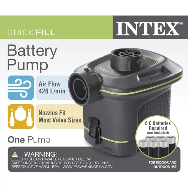 INTEX 66638E QuickFill Battery Pump Inflates and Deflates Air Mattresses Kayaks Boats  Includes 3 Interrconnecting Nozzles  Sleek and Compact Design  420 LMin Air Flow  Indoor and Outdoor Use