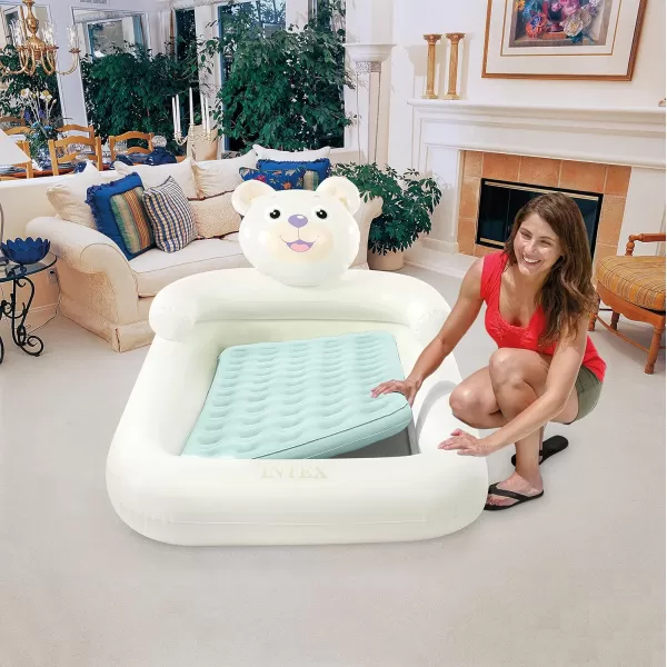 INTEX 66814EP Bear Kidz Inflatable Travel Bed Set Includes HandPump and Carry Bag  Removable Mattress  Quick Inflation  Indoor Use  45quot x 70quot x 28quot