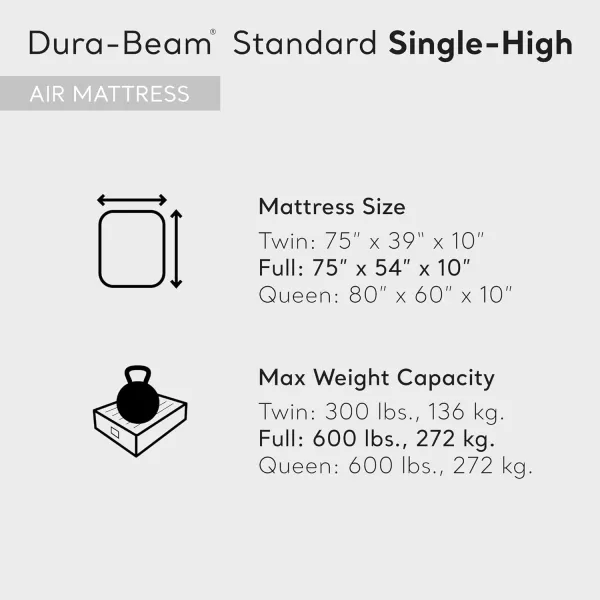 Intex 64102E DuraBeam Standard SingleHigh Air Mattress FiberTech  Full Size  10in Bed Height  600lb Weight Capacity  Pump Sold SeparatelyFull