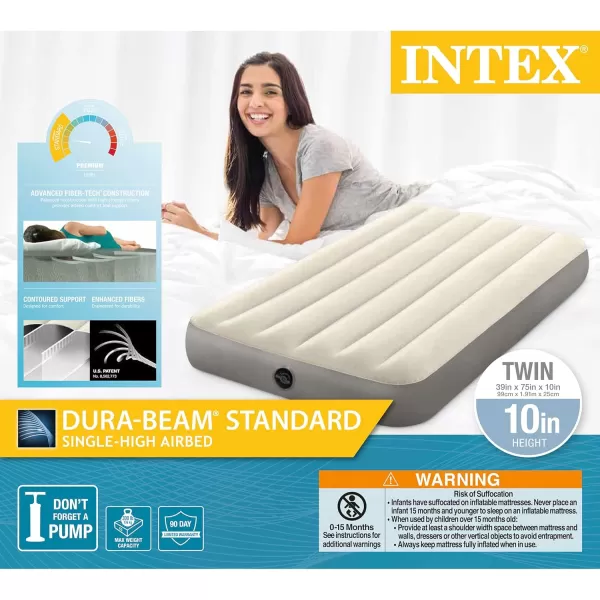 Intex 64102E DuraBeam Standard SingleHigh Air Mattress FiberTech  Full Size  10in Bed Height  600lb Weight Capacity  Pump Sold SeparatelyTwin