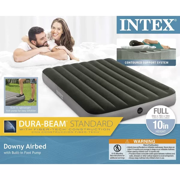 Intex 64763E DuraBeam Standard Downy Air Mattress FiberTech  Queen Size  Builtin Foot Pump  10in Bed Height  600lb Weight CapacityFull