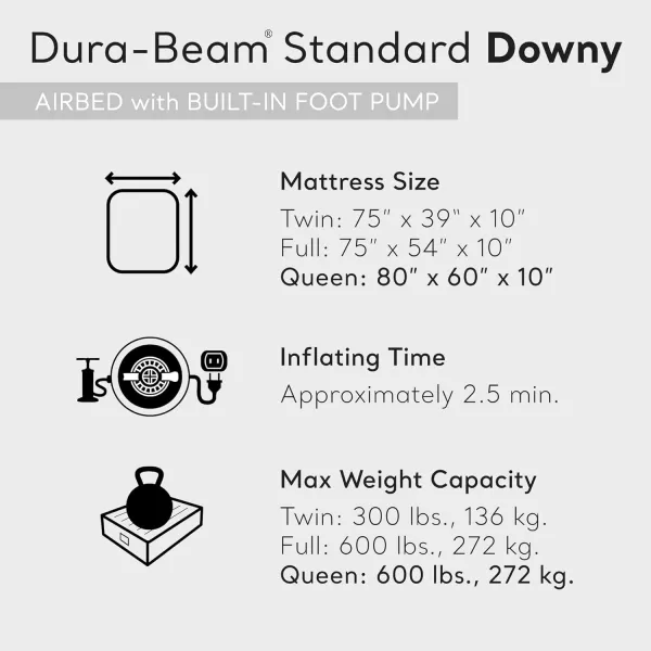 Intex 64763E DuraBeam Standard Downy Air Mattress FiberTech  Queen Size  Builtin Foot Pump  10in Bed Height  600lb Weight CapacityQueen