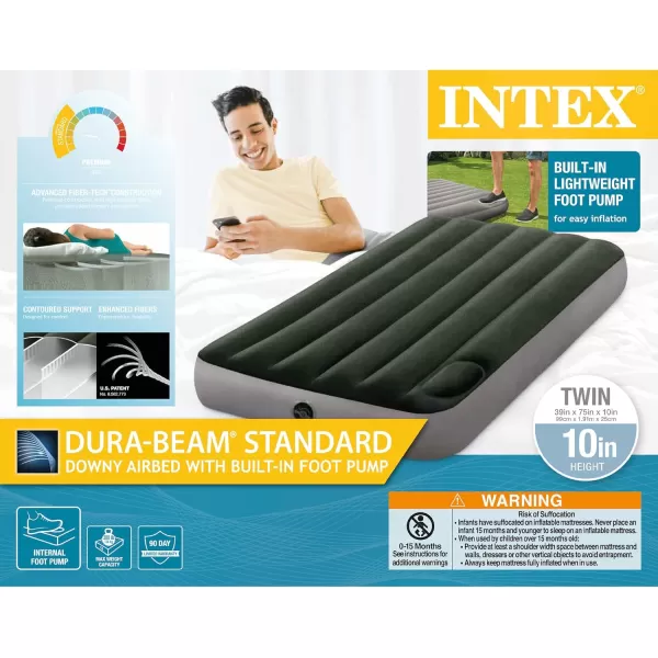 Intex 64763E DuraBeam Standard Downy Air Mattress FiberTech  Queen Size  Builtin Foot Pump  10in Bed Height  600lb Weight CapacityTwin