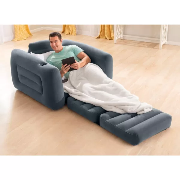Intex 66551EP Inflatable PullOut Chair Builtin Cupholder  Velvety Surface  2in1 Valve  Folds Compactly  80quot x 91quot x 26quotGrey