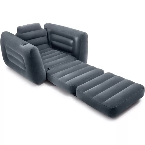 Intex 66551EP Inflatable PullOut Chair Builtin Cupholder  Velvety Surface  2in1 Valve  Folds Compactly  80quot x 91quot x 26quotGrey
