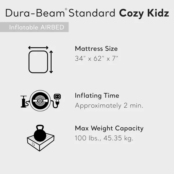 Intex 66803EP Cozy Kidz Inflatable Airbed FiberTech  Velvety Soft Surface  Carry Bag Included  Color May Vary  345quot x 62quot x 7quotInflatable Airbed