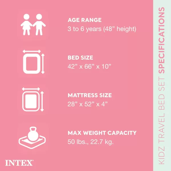Intex 66810EP Inflatable Kidz Travel Bed Set Includes Hand Pump and Carry Bag  Removable Mattress  Quick Inflation  Indoor Use  28quot x 52 x 4
