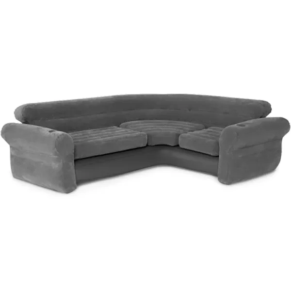 Intex 68575EP Inflatable Corner Sofa LShaped  Indoor Use  2in1 Valve  880lb Weight Capacity  101 x 80 x 30Grey