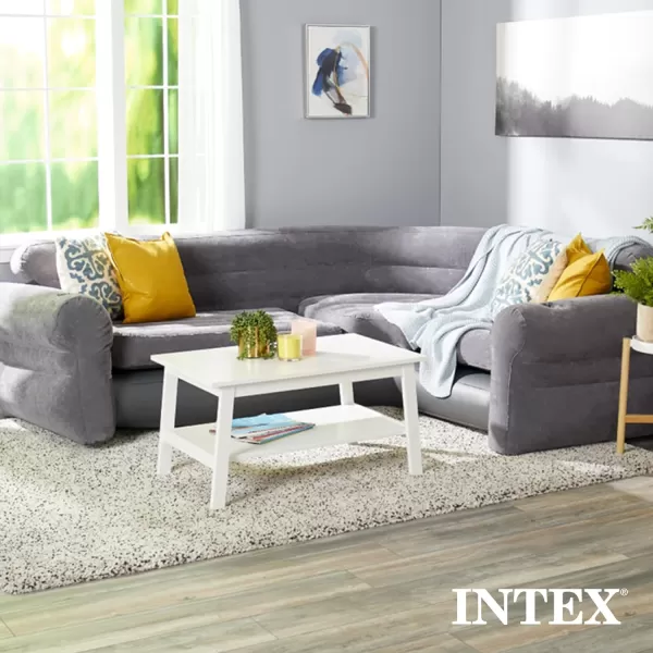 Intex 68575EP Inflatable Corner Sofa LShaped  Indoor Use  2in1 Valve  880lb Weight Capacity  101 x 80 x 30Grey