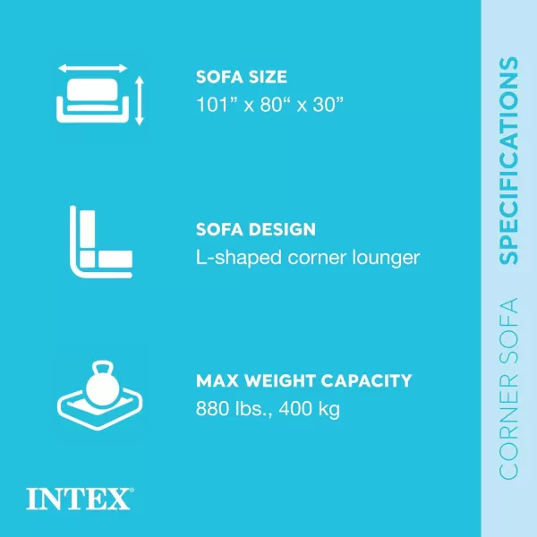 Intex 68575EP Inflatable Corner Sofa LShaped  Indoor Use  2in1 Valve  880lb Weight Capacity  101 x 80 x 30Grey