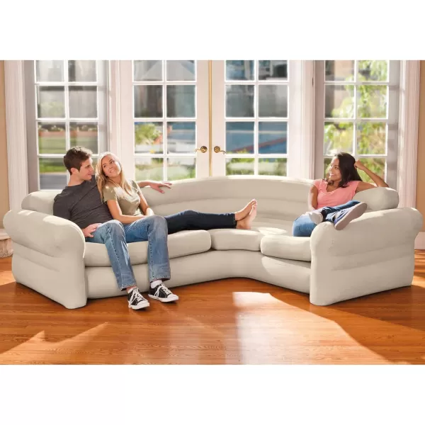 Intex 68575EP Inflatable Corner Sofa LShaped  Indoor Use  2in1 Valve  880lb Weight Capacity  101 x 80 x 30Tan