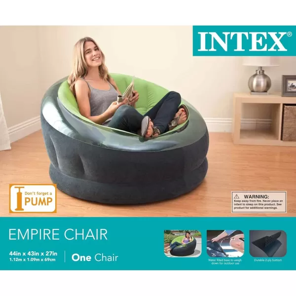 Intex 68581EP Inflatable Empire Chair Durable Outdoor Use  2PLY Laminate  Velvety Surface  Flocked Construction  Green
