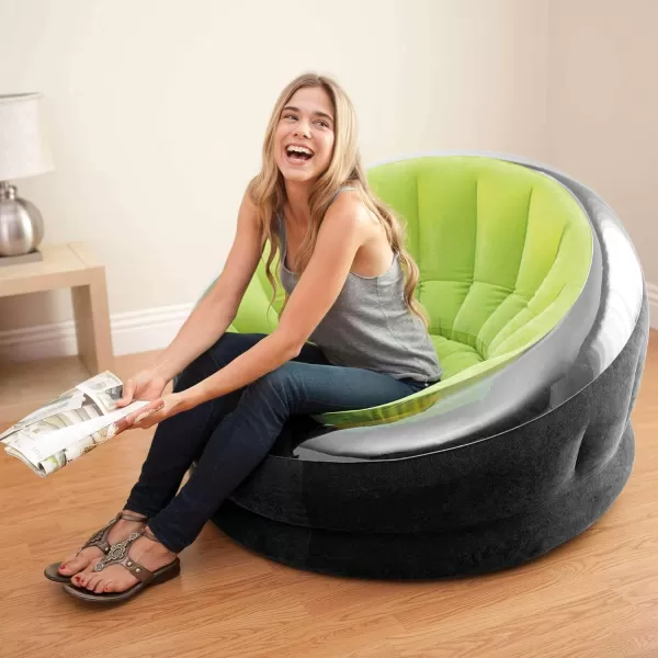 Intex 68581EP Inflatable Empire Chair Durable Outdoor Use  2PLY Laminate  Velvety Surface  Flocked Construction  Green
