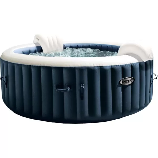 INTEX 28429EP PureSpa Plus Bubble Massage Spa Set Includes Energy Efficient Spa Cover  2 Contoured Headrest  LED Light  4 Person Capacity  77quot x 28quotCobalt
