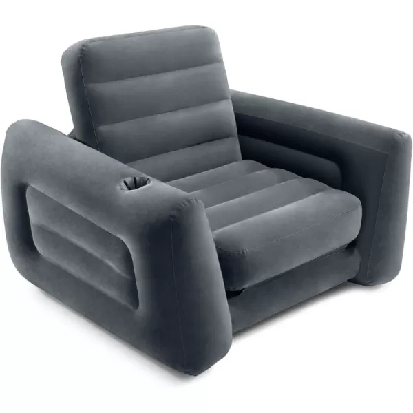 Intex 66551EP Inflatable PullOut Chair Builtin Cupholder  Velvety Surface  2in1 Valve  Folds Compactly  80quot x 91quot x 26quotGrey