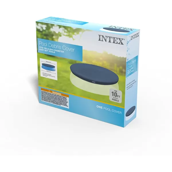 INTEX 28020E Pool Cover For 8ft Round Easy Set Pools  Includes Rope Tie  Drain Holes  12in Overhang  Snug Fit10Foot