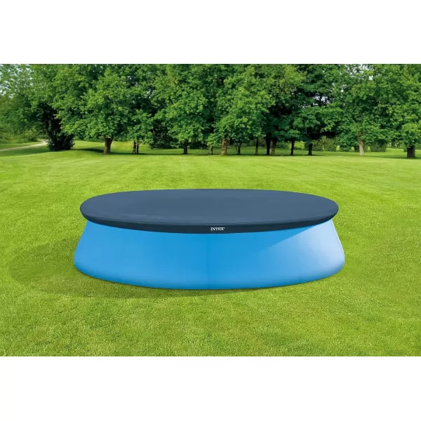INTEX 28020E Pool Cover For 8ft Round Easy Set Pools  Includes Rope Tie  Drain Holes  12in Overhang  Snug Fit10Foot