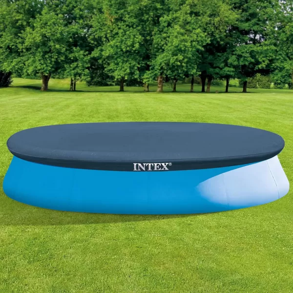 INTEX 28020E Pool Cover For 8ft Round Easy Set Pools  Includes Rope Tie  Drain Holes  12in Overhang  Snug Fit12Foot