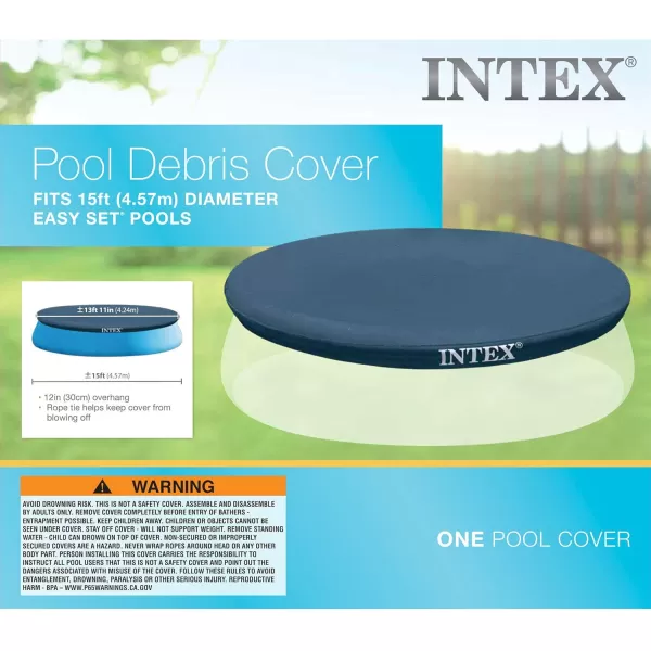 INTEX 28020E Pool Cover For 8ft Round Easy Set Pools  Includes Rope Tie  Drain Holes  12in Overhang  Snug Fit15Foot