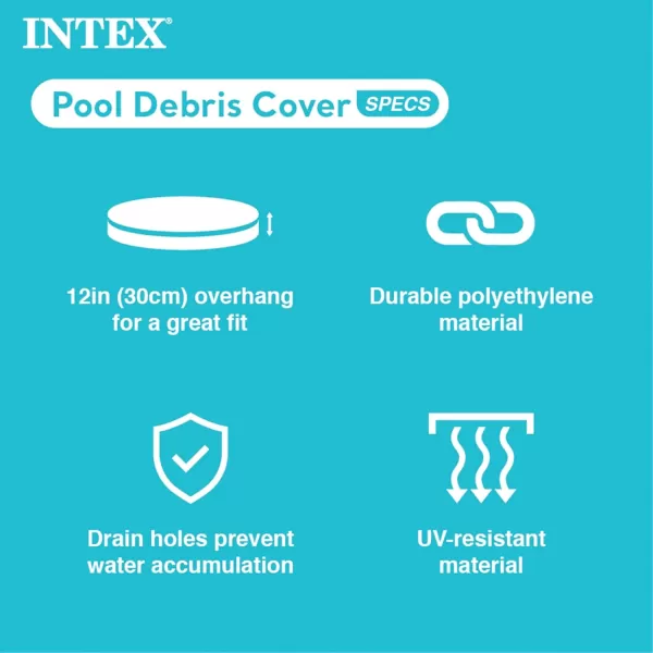 INTEX 28020E Pool Cover For 8ft Round Easy Set Pools  Includes Rope Tie  Drain Holes  12in Overhang  Snug Fit8Foot