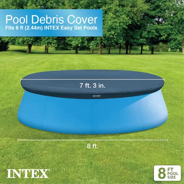 INTEX 28020E Pool Cover For 8ft Round Easy Set Pools  Includes Rope Tie  Drain Holes  12in Overhang  Snug Fit8Foot