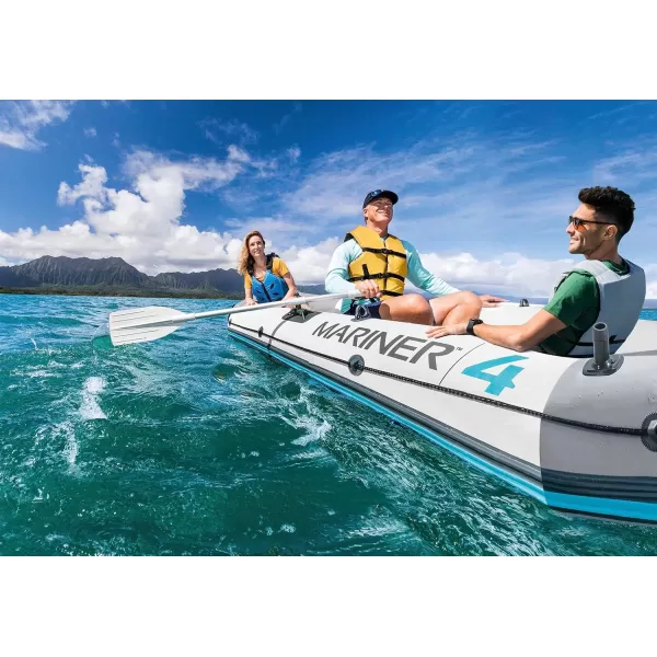 INTEX 68373EP Mariner 3 Inflatable Boat Set Includes Deluxe 54in Boat Oars and HighOutput Pump  WearResistant Keel  Removable Fishing Rod Holders  3Person  880lb Weight Capacity