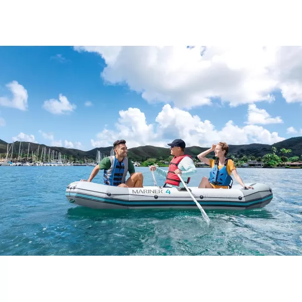 INTEX 68373EP Mariner 3 Inflatable Boat Set Includes Deluxe 54in Boat Oars and HighOutput Pump  WearResistant Keel  Removable Fishing Rod Holders  3Person  880lb Weight Capacity