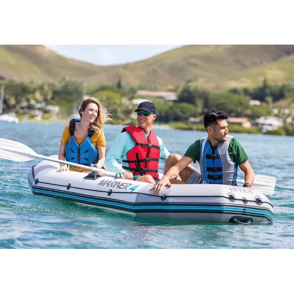 INTEX 68373EP Mariner 3 Inflatable Boat Set Includes Deluxe 54in Boat Oars and HighOutput Pump  WearResistant Keel  Removable Fishing Rod Holders  3Person  880lb Weight Capacity