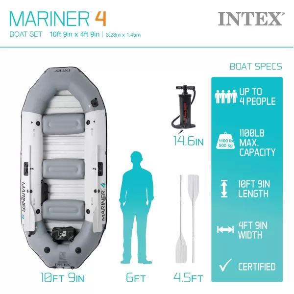 INTEX 68373EP Mariner 3 Inflatable Boat Set Includes Deluxe 54in Boat Oars and HighOutput Pump  WearResistant Keel  Removable Fishing Rod Holders  3Person  880lb Weight Capacity