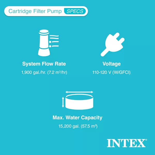 INTEX C1500 Krystal Clear Cartridge Filter Pump for Above Ground Pools 1500 GPH Pump Flow Rate  Improved Circulation and Filtration  Easy Installation  Improved Water Clarity  EasytoClean2 500 Gallons Per Hour