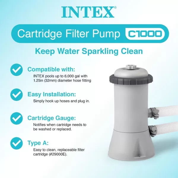 INTEX C1500 Krystal Clear Cartridge Filter Pump for Above Ground Pools 1500 GPH Pump Flow Rate  Improved Circulation and Filtration  Easy Installation  Improved Water Clarity  EasytoClean1 000 Gallons Per Hour