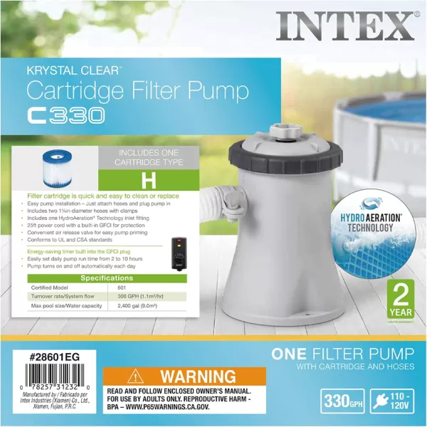 INTEX C1500 Krystal Clear Cartridge Filter Pump for Above Ground Pools 1500 GPH Pump Flow Rate  Improved Circulation and Filtration  Easy Installation  Improved Water Clarity  EasytoClean330 Gallons Per Hour