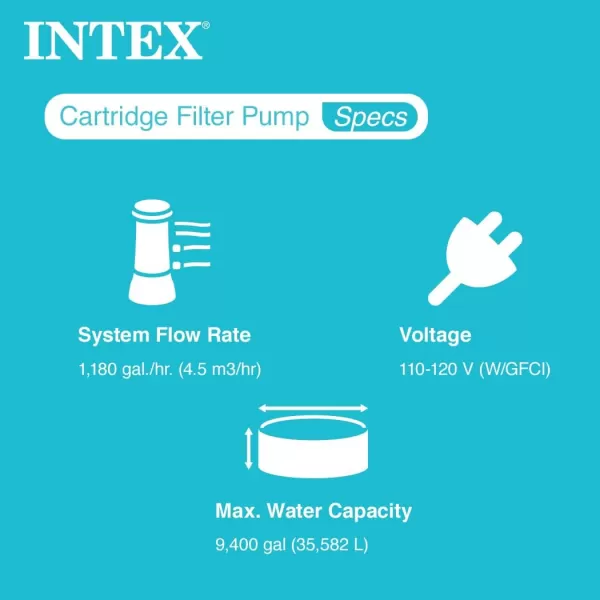 INTEX C1500 Krystal Clear Cartridge Filter Pump for Above Ground Pools 1500 GPH Pump Flow Rate  Improved Circulation and Filtration  Easy Installation  Improved Water Clarity  EasytoClean1 500 Gallons Per Hour