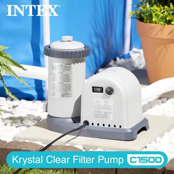 INTEX C1500 Krystal Clear Cartridge Filter Pump for Above Ground Pools 1500 GPH Pump Flow Rate  Improved Circulation and Filtration  Easy Installation  Improved Water Clarity  EasytoClean1 500 Gallons Per Hour