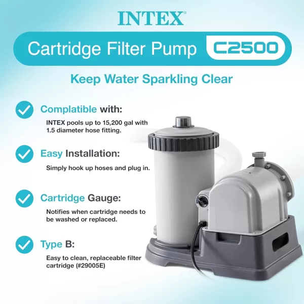INTEX C1500 Krystal Clear Cartridge Filter Pump for Above Ground Pools 1500 GPH Pump Flow Rate  Improved Circulation and Filtration  Easy Installation  Improved Water Clarity  EasytoClean2 500 Gallons Per Hour