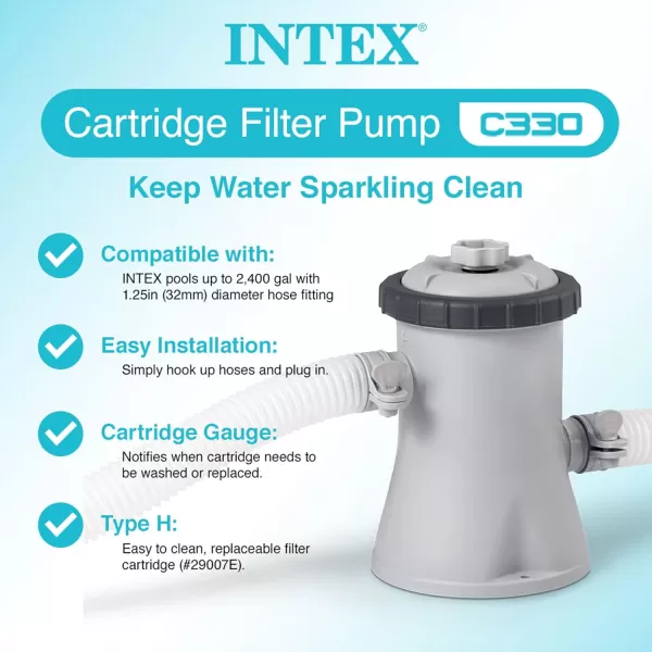 INTEX C1500 Krystal Clear Cartridge Filter Pump for Above Ground Pools 1500 GPH Pump Flow Rate  Improved Circulation and Filtration  Easy Installation  Improved Water Clarity  EasytoClean330 Gallons Per Hour