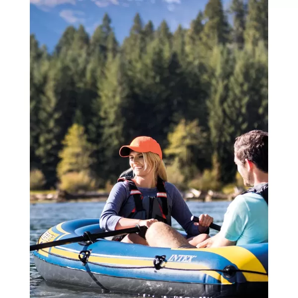 INTEX Challenger Inflatable Boat Series Includes Deluxe Boat Oars and HighOutput Pump  SuperStrong PVC  Triple Air Chambers  Welded Oar Locks  Heavy Duty Grab Handle2person