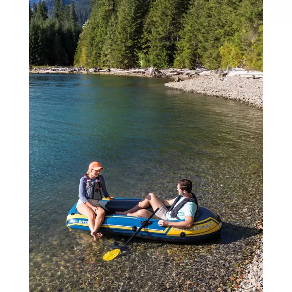 INTEX Challenger Inflatable Boat Series Includes Deluxe Boat Oars and HighOutput Pump  SuperStrong PVC  Triple Air Chambers  Welded Oar Locks  Heavy Duty Grab Handle2person