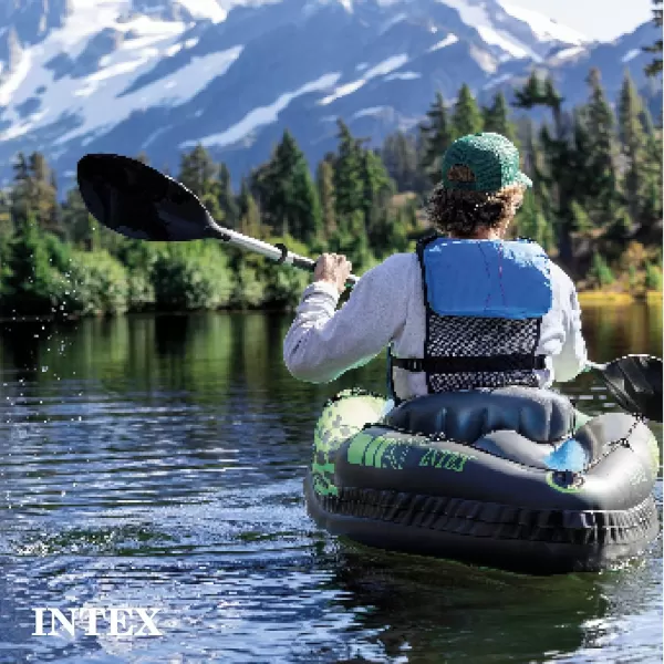 INTEX Challenger Inflatable Kayak Series Includes Deluxe 86in Kayak Paddles and HighOutput Pump  SuperStrong PVC  Adjustable Seat with Backrest  Removable Skeg  Cargo Storage Net1Person