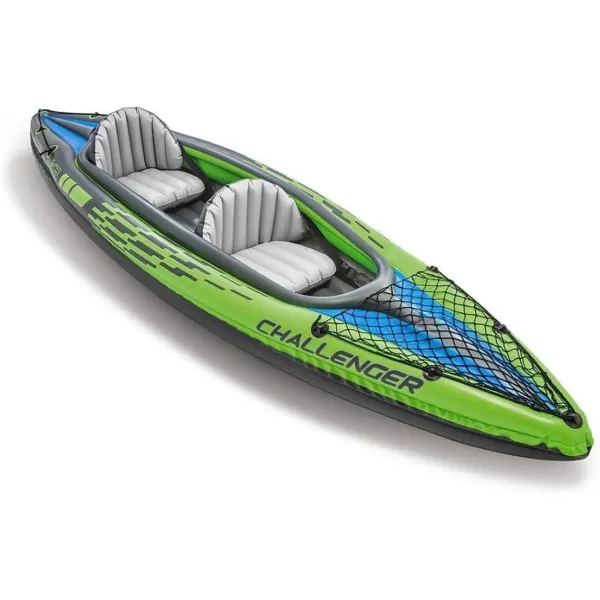 INTEX Challenger Inflatable Kayak Series Includes Deluxe 86in Kayak Paddles and HighOutput Pump  SuperStrong PVC  Adjustable Seat with Backrest  Removable Skeg  Cargo Storage Net2Person