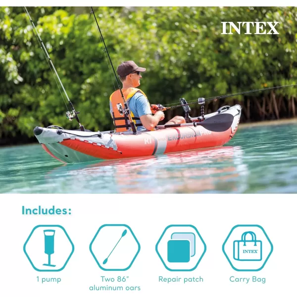 INTEX Excursion Pro Inflatable Kayak Series Includes Deluxe 86in Kayak Paddles and HighOutput Pump  SuperTough PVC  Adjustable Bucket Seat  Fishing Rod Holders  Grab Handles1Person