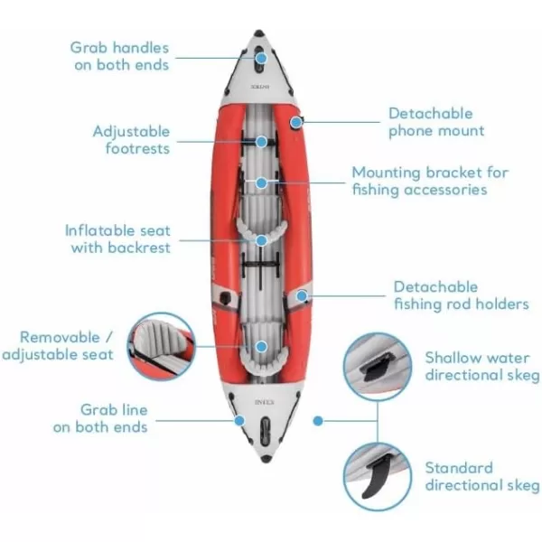 INTEX Excursion Pro Inflatable Kayak Series Includes Deluxe 86in Kayak Paddles and HighOutput Pump  SuperTough PVC  Adjustable Bucket Seat  Fishing Rod Holders  Grab Handles2person