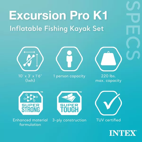 INTEX Excursion Pro Inflatable Kayak Series Includes Deluxe 86in Kayak Paddles and HighOutput Pump  SuperTough PVC  Adjustable Bucket Seat  Fishing Rod Holders  Grab Handles1Person