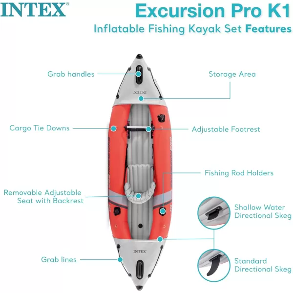 INTEX Excursion Pro Inflatable Kayak Series Includes Deluxe 86in Kayak Paddles and HighOutput Pump  SuperTough PVC  Adjustable Bucket Seat  Fishing Rod Holders  Grab Handles1Person