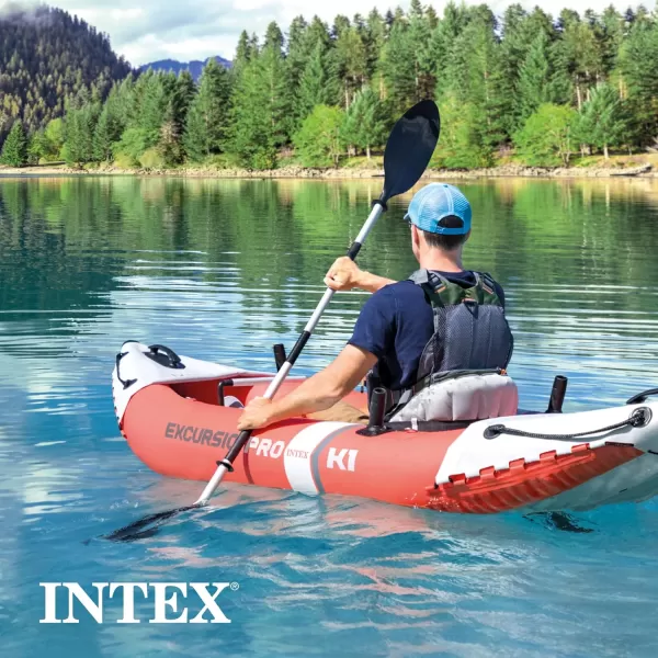 INTEX Excursion Pro Inflatable Kayak Series Includes Deluxe 86in Kayak Paddles and HighOutput Pump  SuperTough PVC  Adjustable Bucket Seat  Fishing Rod Holders  Grab Handles1Person