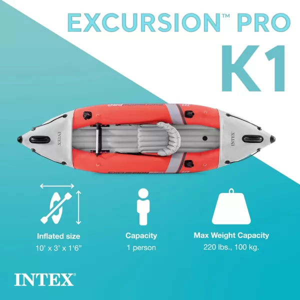 INTEX Excursion Pro Inflatable Kayak Series Includes Deluxe 86in Kayak Paddles and HighOutput Pump  SuperTough PVC  Adjustable Bucket Seat  Fishing Rod Holders  Grab Handles1Person